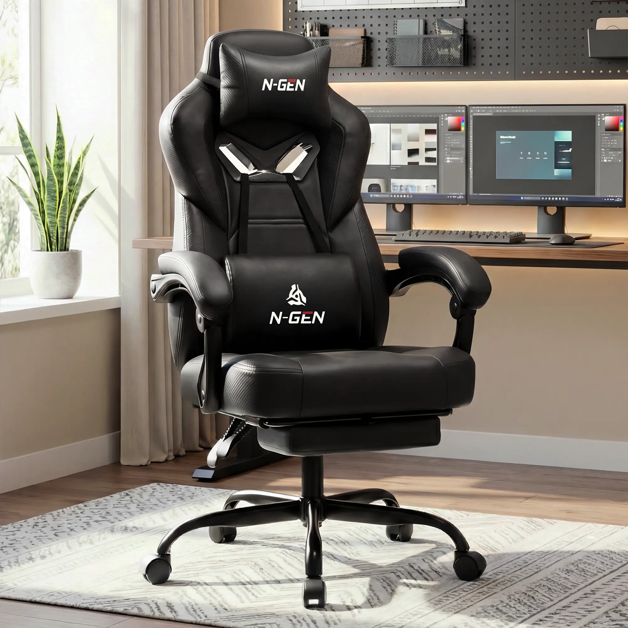 NEO CHAIR High-Back Adjustable Reclining Ergonomic Fabric PC & Racing Game Chair with footrest