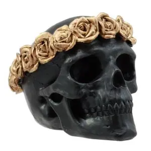 Day of The Dead Copper Rose Laurel Black Skull Figurine DOD Sugar Skull Decor