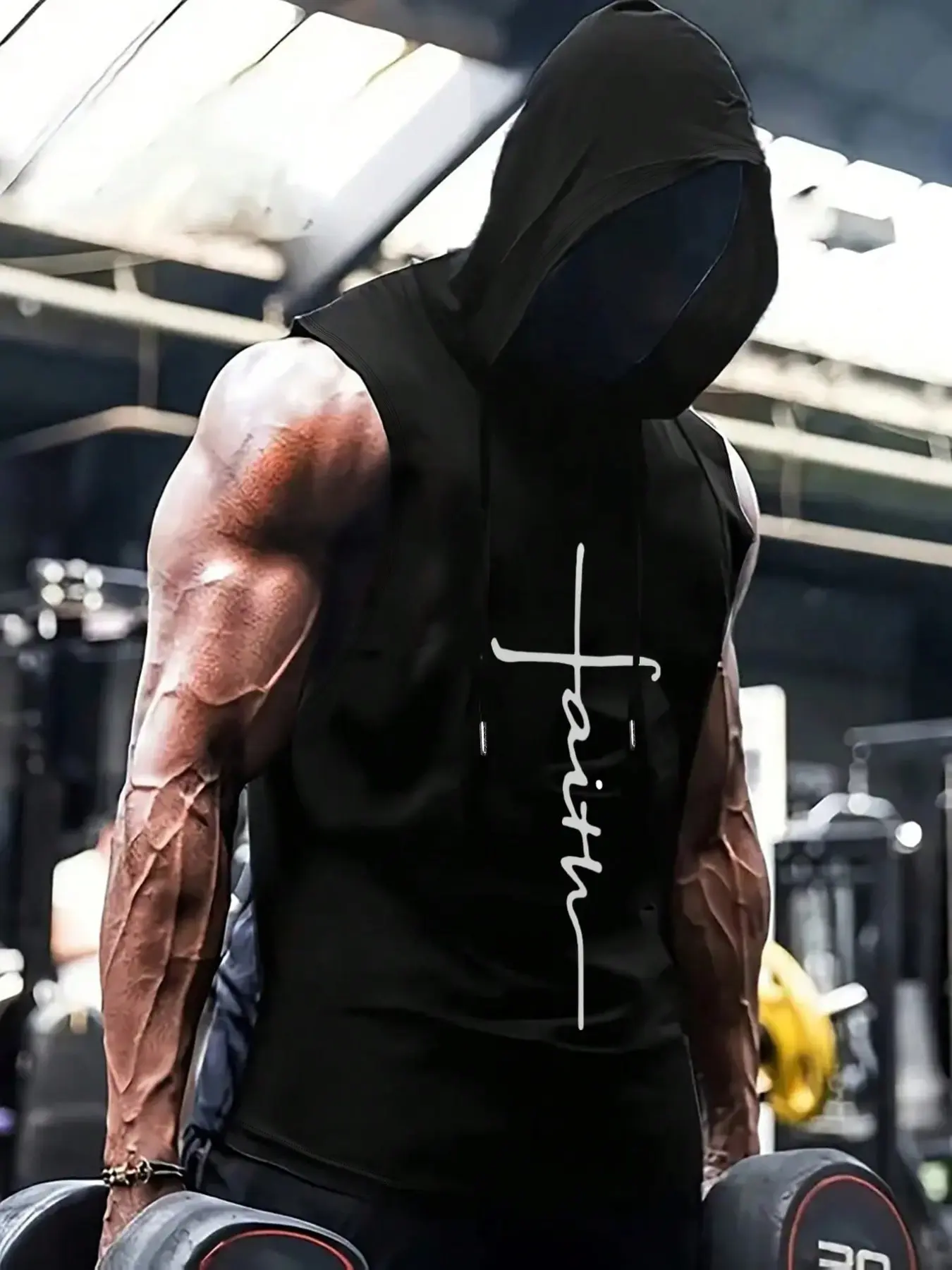 Men's Casual Hooded Sleeveless T-Shirt with Letter Print, Sports Style, Exercise Casual Wear, Casual Workout Tops, Perfect for Summer Fitness Outdoor Wear, Fitness Running Tops, Fitness Clothes Tops, Fitness Apparel