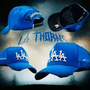 LALALA Blue Thorns Rude Awakening Hat Only!!Hat with Distressed Design and White Embroidery for Stylish Outfits