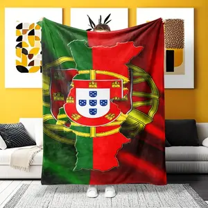 Portugal Flag Map Fleece Blanket with Coat of Arms, Patriotic Design for Home Décor, Perfect for Portugal Culture Enthusiasts
