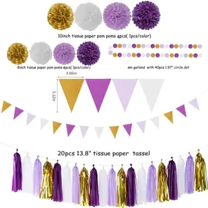 Purple Gold Graduation Party Decorations Lavender White Paper Flowers,Banner Flags,Tassel Streamer Garland Boho Wedding Decorations Beauty & Personal Care