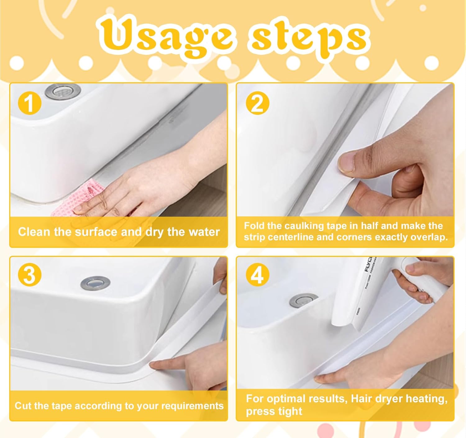 White Caulk Tape, Bathroom Waterproof Caulking Tape, Self-Adhesive Sealing for Kitchen Sink, Bathroom, Window, Shower, Toilet, Tub Floor Wall Tile Flex Edge Protector Strips (1.5" x 10.5Ft)