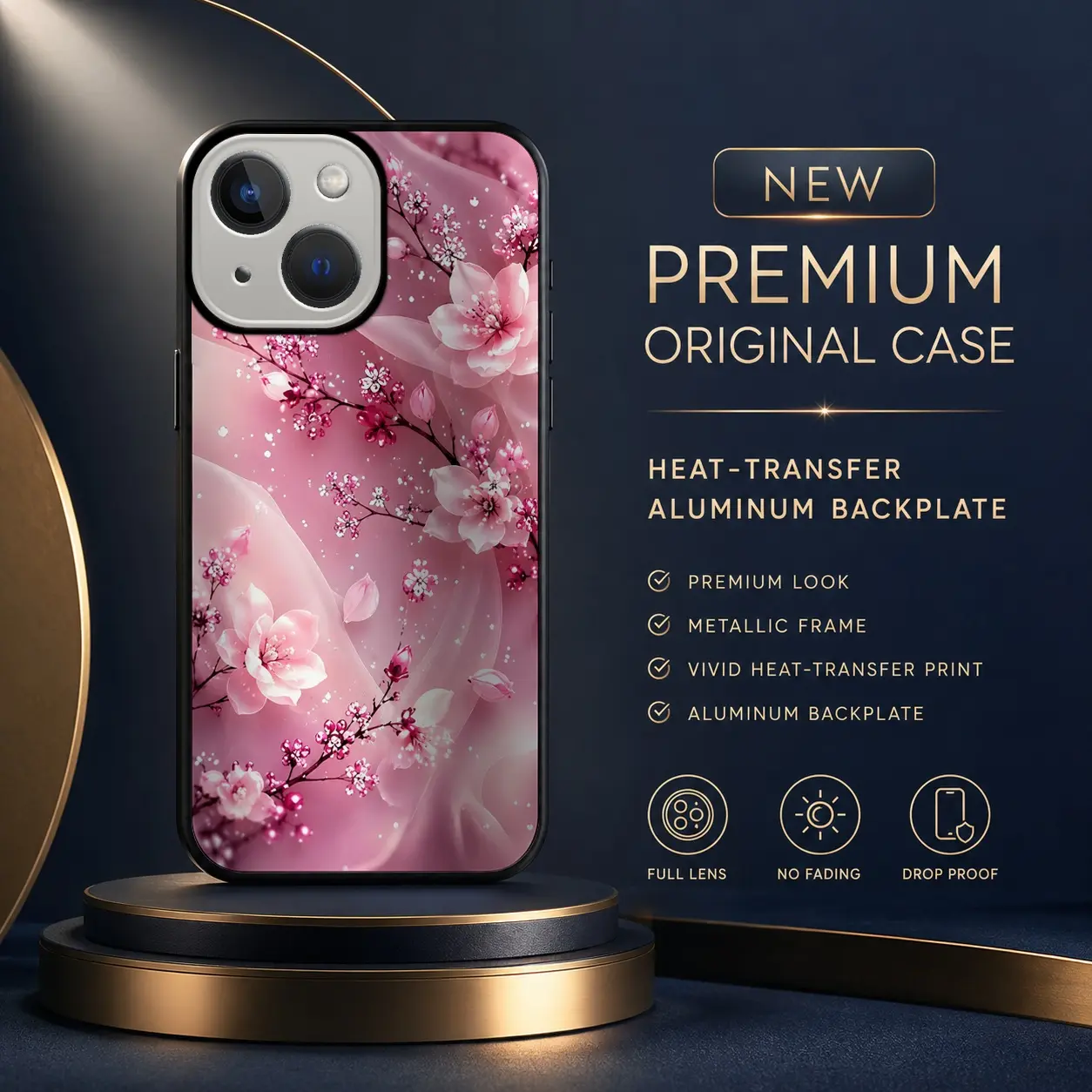 Compatible with IPHONE14 Case, Cherry Blossom Sparking Heat Transfer Print Phone Cover, Shockproof Protective Case HNN-03332-ip14