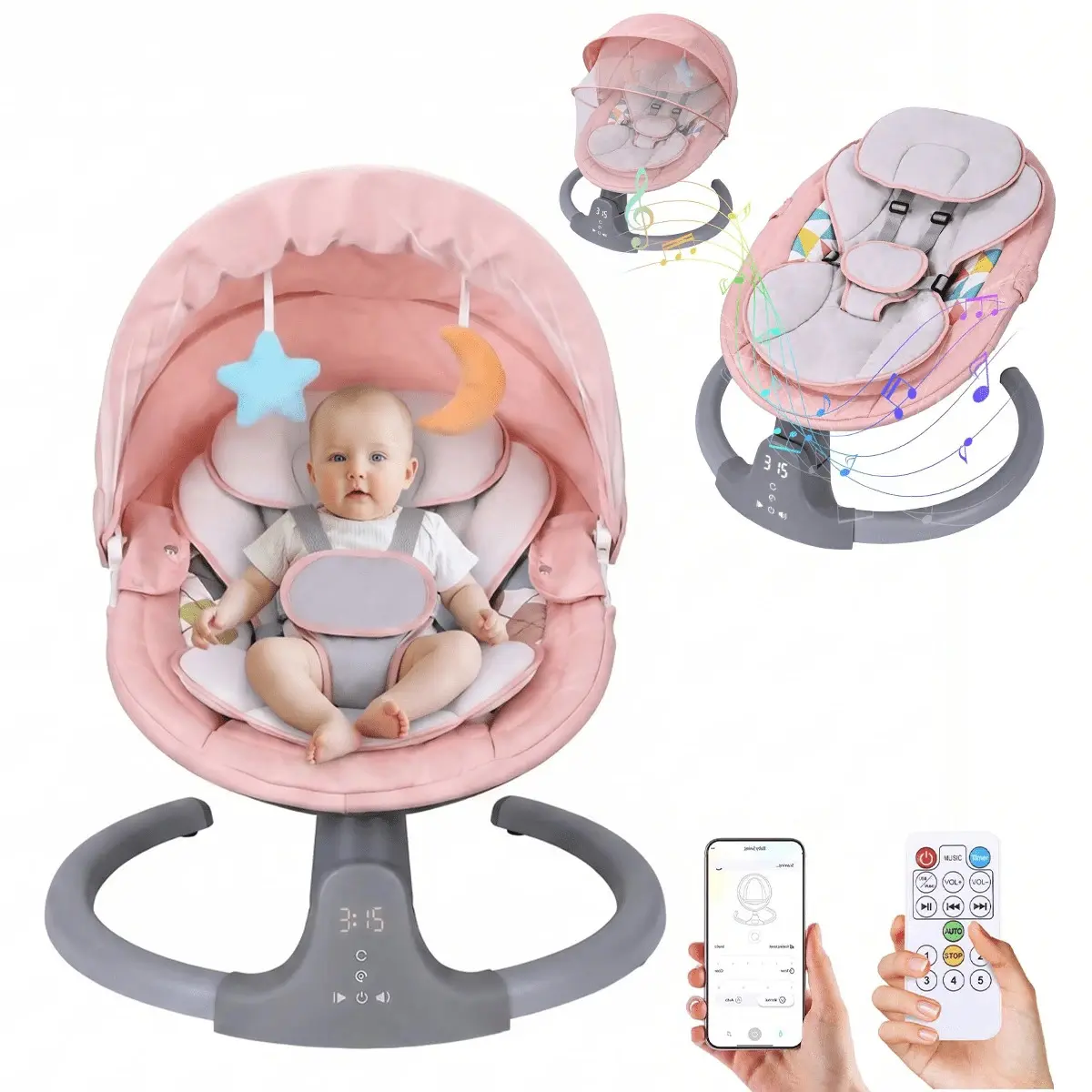 Electric Baby Swing & Rocker - Pink Portable Infant Seat, 2-in-1 Auto Swing for Newborns, Lightweight Travel Bassinet