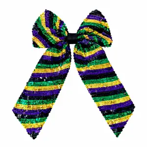 Mardi Gras Striped Sequin Hair Bow