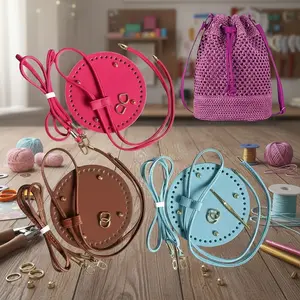DIY Crochet Dumpling Bag Material Set 3PCS Adjustable Strap Zipper Faux Leather Base Handbag Accessories Straw Weaving Kit Handmade Gift