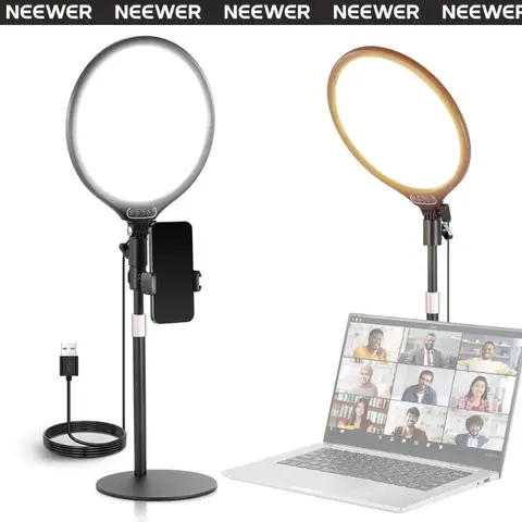 NEEWER R10 Portable Aluminum Desk Selfie Light - Edge-Lit 15W Power LED Panel with Mount, Adjustable Stand, Extendable Cellphone Holder, Timer, 3000-6500K Full Screen, 180° Tilt Adjust, 1-100% Dim Control for Vlog, iPhone-Compatible Mobile Accessories