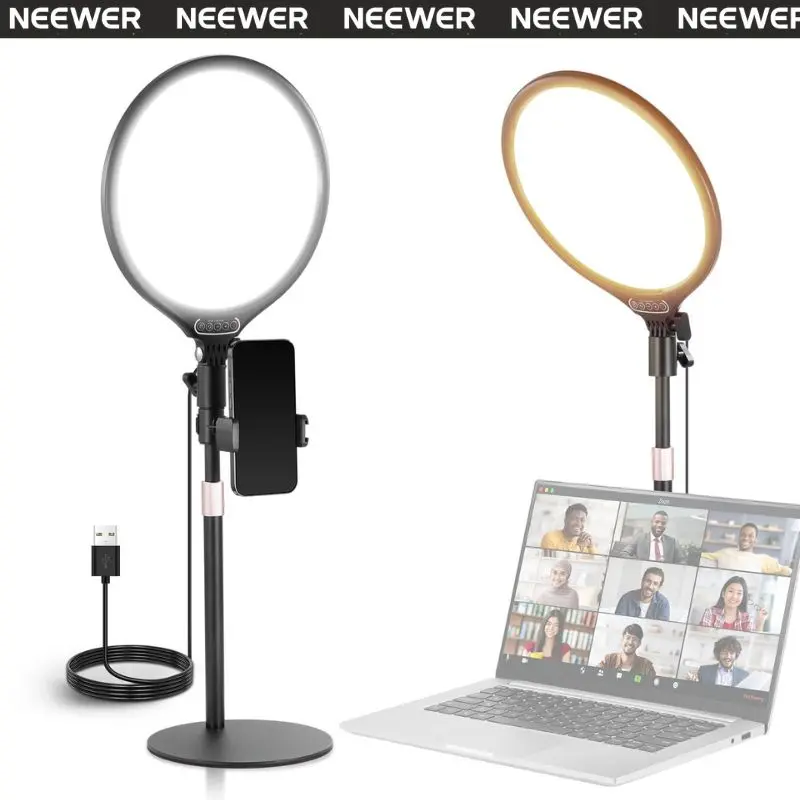NEEWER R10 10.5" Desk Ring Light with Stand/Phone Holder/Timer, 3000-6500K Full Screen 15W LED Selfie Panel Lighting for iPhone Recording Streaming Makeup Laptop Webcam Video Conference Zoom