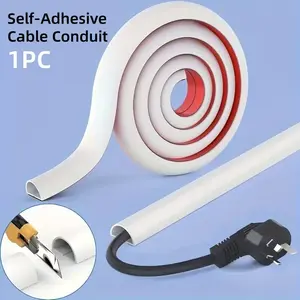 Self-Adhesive Cable Conduit, Self-Adhesive Flexible Cable Cover, - 2-Meter Flexible And Durable PVC Protective Sleeve, Suitable for Wiring Protection in Homes And Offices, Easy to Install with a White Tape Design, Wire, Installation