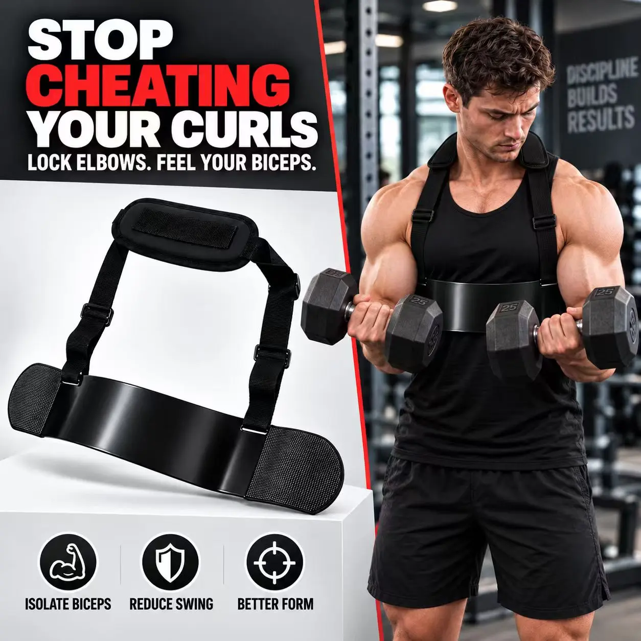 Adjustable Arm Blaster - Bicep Curling Isolator, Comfortable Weightlifting Training Accessory for Isolate Arms, Dumbbell & Barbell Curls, Strength Training Gear for Gym & Home