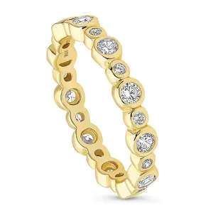 BERRICLE Yellow Gold Flashed Sterling Silver Bubble Rings Stackable Eternity Band Ring for Women, Bezel Set Round Cut Cubic Zirconia CZ