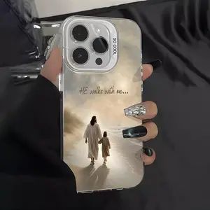 Jesus Christus Beach Walk Aesthetic Pattern Phone Case,Anti-Scratch Stylish Smartphone cover,Trendy Phone Case,for iPhone 16 15 14 13 12 11 17 Pro Max,and for Samsung Series,Protective Phone Case,for Christian, gift for him for her