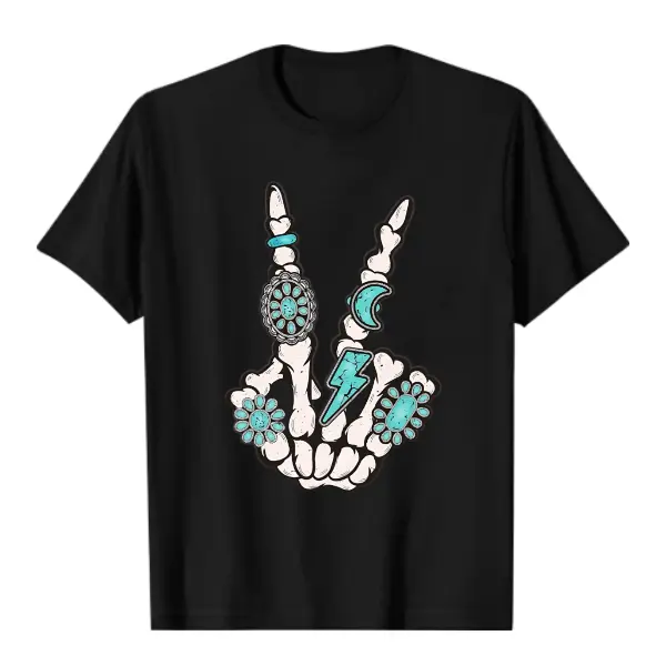 100% Cotton T shirts Skeleton Turquoise Hand Western Rodeo Cowboy Cowgirl T-Shirt Breathable & Comfort Fit Tee Women,Short Sleeve Crew Neck Top for All Seasons,Graphic Tees Women Tops