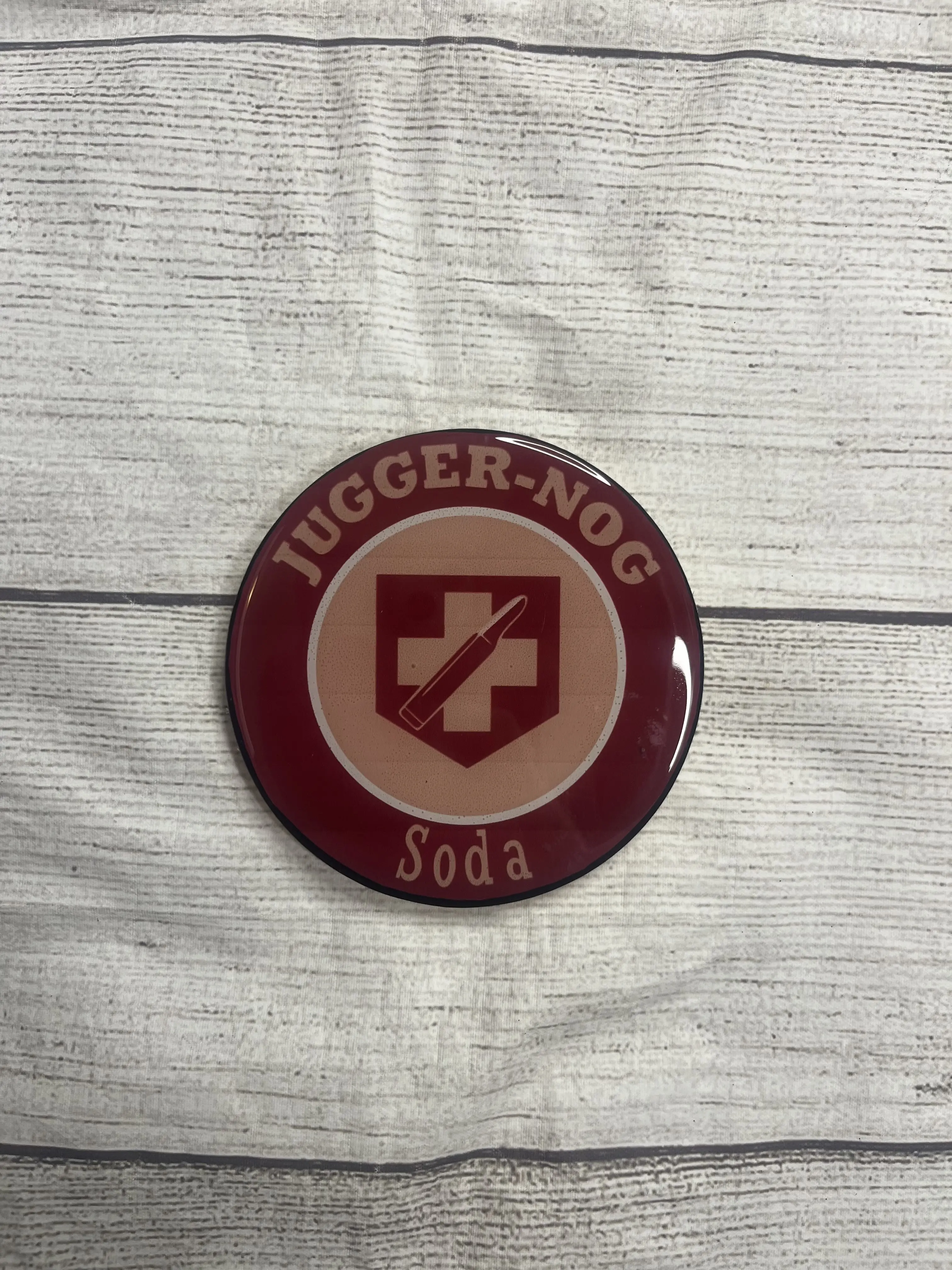 Glossy Round Wooden Tableware Coasters - 4-in COD Zombies Juggernog Epoxy Coasters with Rubber Pads for Gaming Enthusiasts, Round Coaster