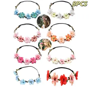 Set of 8 Bohemian Floral Crown Hair Additions, Suitable for Brides, Bridesmaids, And Flower, Exquisite Headpiece for Wedding Parties And Photo Shoots