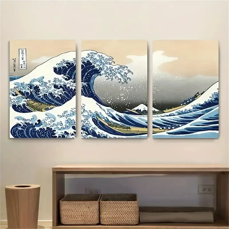 3pcs Japanese Style Canvas Print Posters Waves of Kanagawa Wall Art Paintings Living Room Bedroom Hallway Kitchen Wall Decors