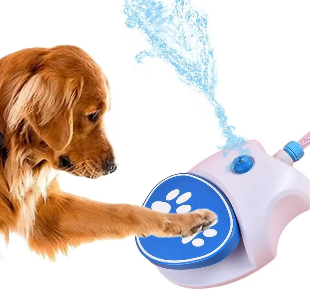 Dog Water Fountain Step On, Activated Dog Sprinkler, Outdoor Pet Drinking Dispenser, Dog Water Toy, Fresh Water Feeder with Hose for Small & Large Dogs Cats