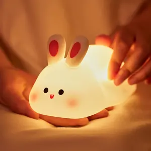 Pixipals Cute Rabbit Night Light for Kids Dimmable Silicone Baby Lamp Rechargeable Bunny Design Nursery Bedside Lamp for Breastfeeding