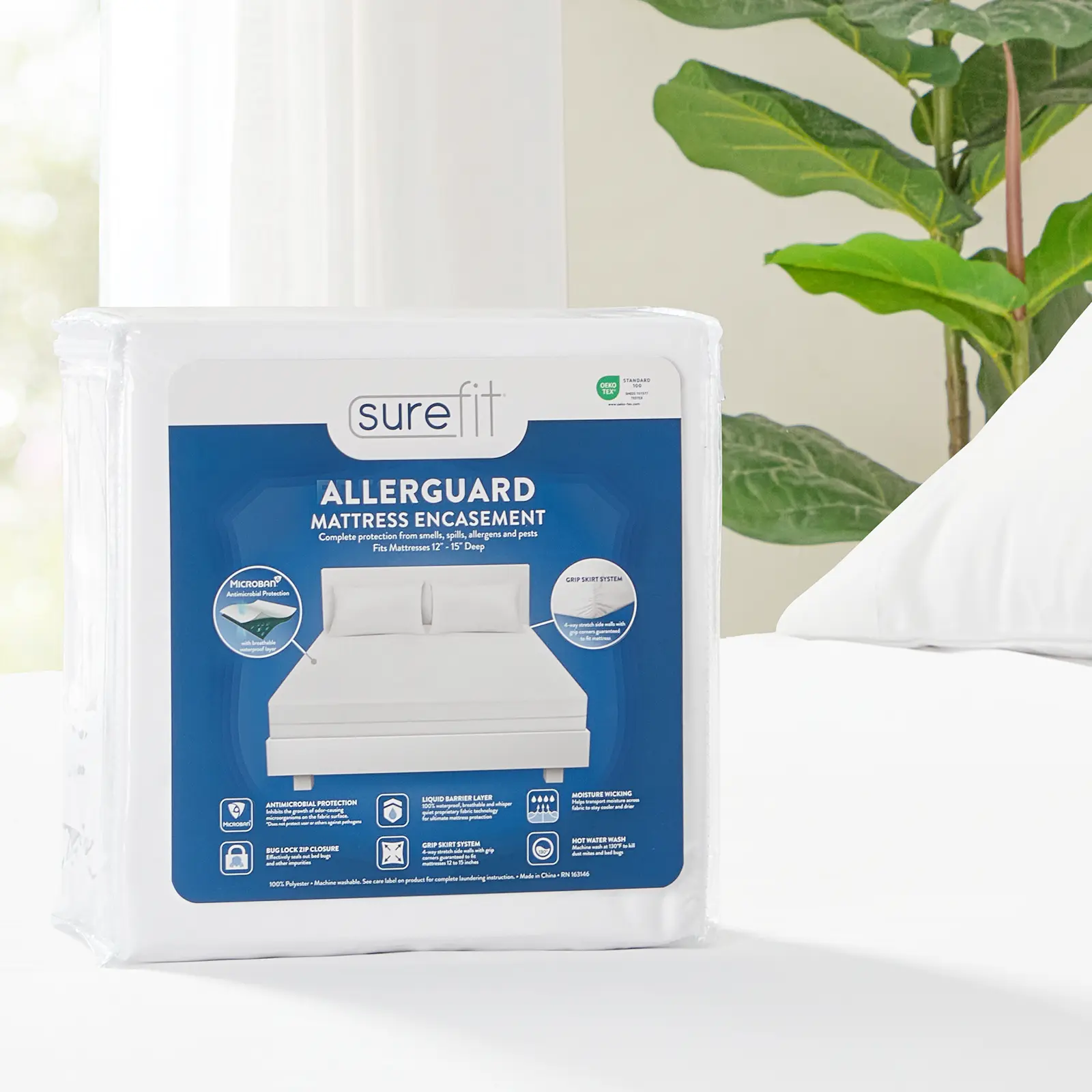 SureFit Zippered Mattress Encasement 100% Waterproof Bed Bug Dust Mite Proof 6-Sided Mattress Protector Breathable Quiet Antimicrobial Odor Resistant Cover Fits 6-15 Inch Mattress Deep Pocket Secure Fit