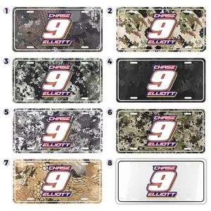 Chase Elliott #9 Blue Yellow License Plate 6x12, NASCAR Racing Number Car Tag, Digital Camo & Woodsman Aluminum Plate, Motorsports Hunter Truck Sign