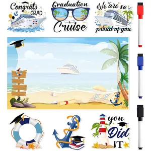 Graduation Cruise Door Decorations Magnetic, 7 Pcs Summer Beach Large Ship Nautical Congrats Grad Cruise Magnets, Magnetic Door Signs for Ship Cabin Decor, with 3 Pcs Pen