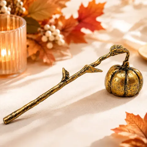 Retro Vintage Resin Long-Handle Pumpkin Candle Snuffer - Sturdy Decorative Home Decor Accessory, Universal Wick Flame Extinguisher for Garage, Bathroom, Toilet, Balcony Use, Birthday Gift