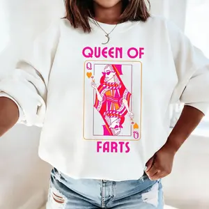 Queen Of Farts Playing Card Humor For Adults Squad Crewneck Sweatshirt, 100% Cotton Top
