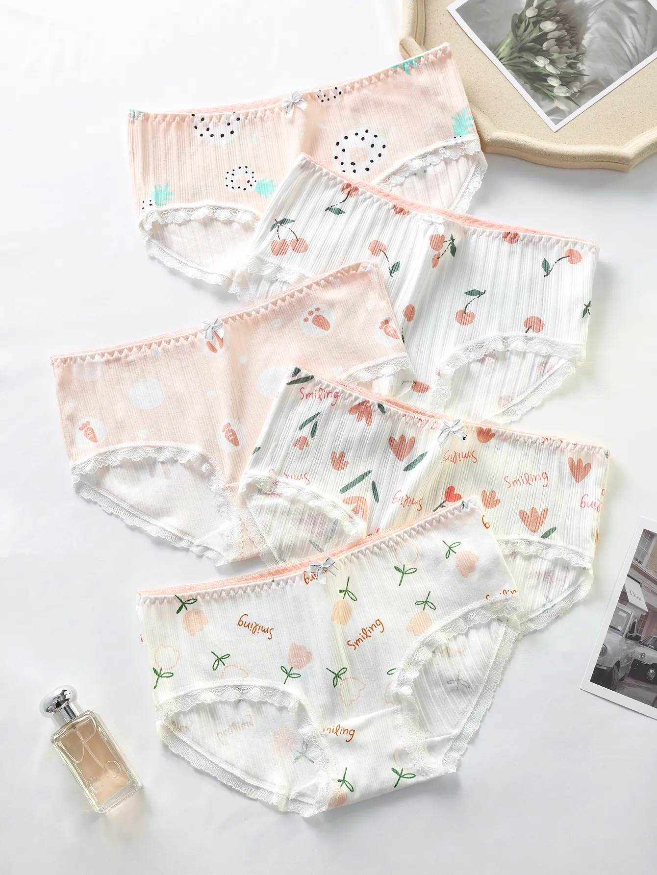 Hotcom Women's Cotton Underwear, 9-Piece Mid-Waist Printed Triangle Panties with Cotton Crotch, Comfortable Student Everyday Underwear, Mixed Color (Random Assortment),summerwins