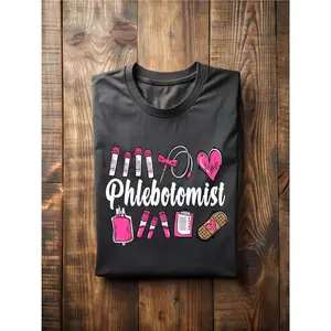 Women's Phlebotomist Era T-Shirt 100% Cotton Short Sleeve Crew Neck Cute Nursing Student Tee