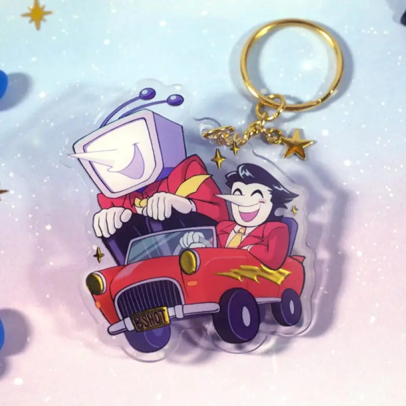 Spamton and Tenna Deltarune Gold Foil Cungadero Keychain - Acrylic Charm 2.5in.