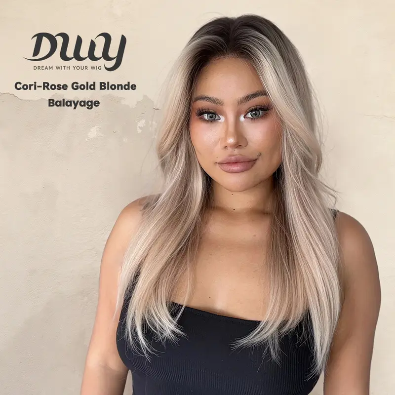 Cori NEW! DWY 13×4 Lace Front Free Part Long Length Straight Bronde Glueless Synthetic Wig for Women 24 Inches Hair Replacement Wigs