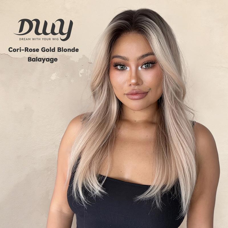 Cori NEW! DWY 13×4 Lace Front Free Part Long Length Straight Bronde Glueless Synthetic Wig for Women 24 Inches Hair Replacement Wigs