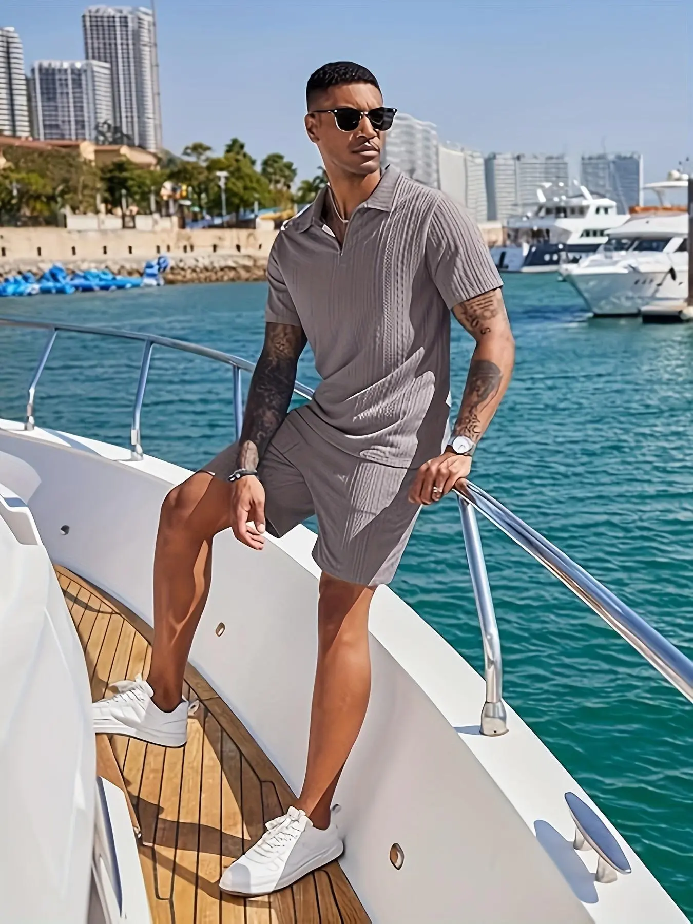Men's Linen Beach Clothing Set - Chic, Stylish Casual Menswear for Summer Vacations, Clothes, Fitness, Matching Set, Acrylic, Knitting