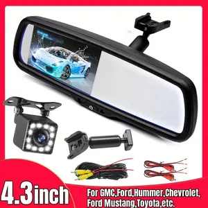 10.92cm Rearview Mirror & 4 LED Backup Camera Kit - Compatible with for BUICK/for CHEVROLET/for FORD/for HONDA/for TOYOTA & 20+ Car Models, Plug & Play Installation, ABS Material, 480p Video Resolution, Without Battery, Car Accessory
