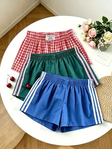 3-Pack Summer Casual Sporty Shorts, Solid Color & Camo Side Stripes, Elastic Waist, Loose Fit, Women's Daily Wear Bottoms