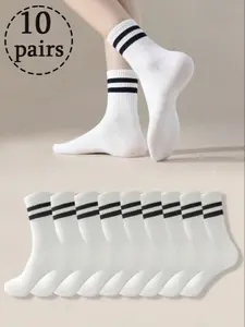 10 Pairs Unisex Solid Color Mid-Calf Socks, Socks Women, Sports Socks, Track Socks, Casual Comfortable Soft, Ideal for Daily Wear, Sport, Home, College Style