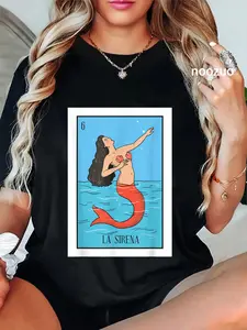 100% Cotton La Mermaid Lottery The Mermaid Mexican card Lottery T-Shirt