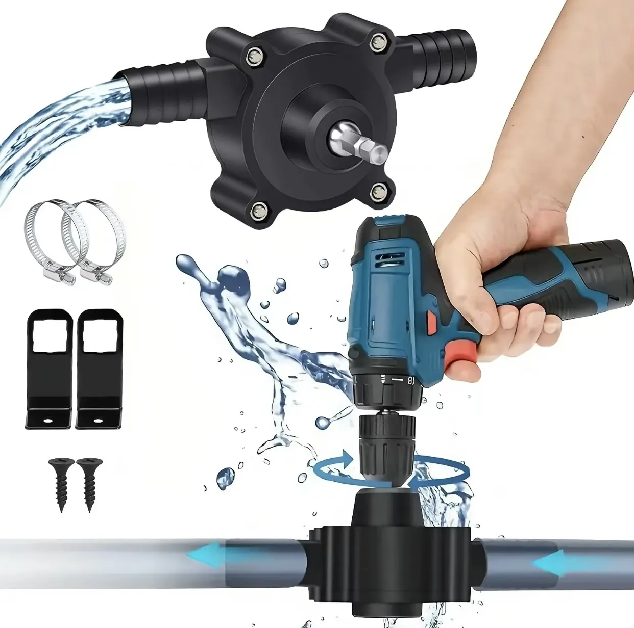Self-Priming High-Flow Water Transfer Pump with Durable Motor for Gasoline Oil Diesel - Manual Mini Pump for Garage Home Use with Hose Connectors - Quick Pumping Speed Cleaning Hydropump