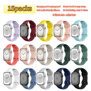15-Pack Soft Silicone Butterfly Clasp Bands, Wearable Accessories for Apple Watch 45mm/41mm, Solid Color Daily & Sports Use, Comfortable Fit Smartwatch Replacement Straps, Smart Watch Accessories