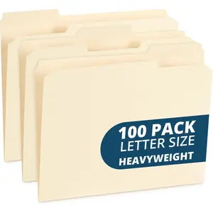 100  Heavy Duty File Folders Letter Size with 1/3 Cut Reinforced Tabs, Thick 14pt Manila Paper, Heavy Duty Manila Folders for Office, , or Classroom