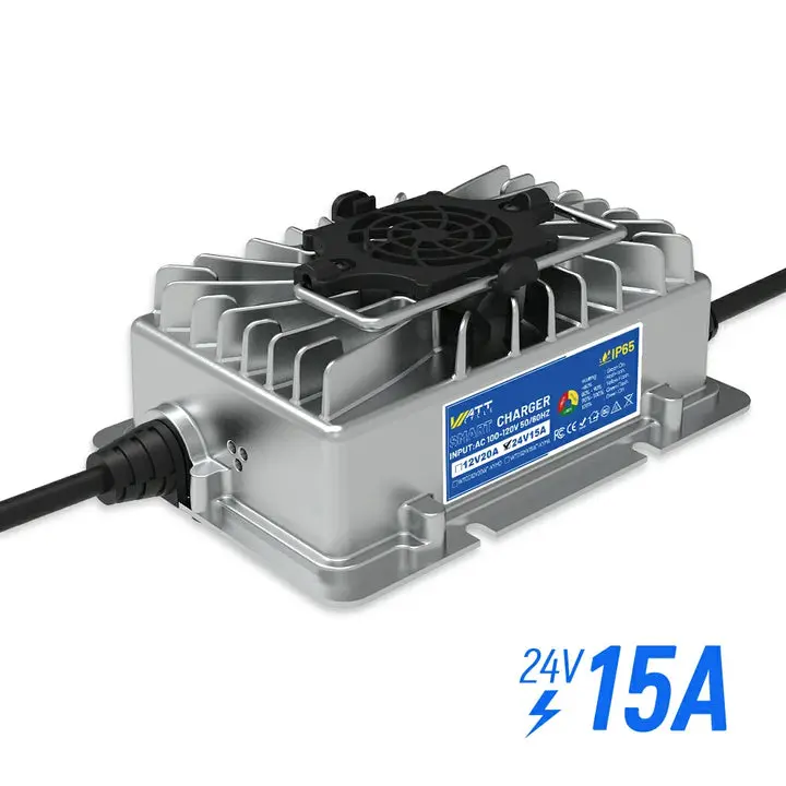 Wattcycle Aluminum Shell LiFePO4 Battery Charger, 29.2V 15A, Compatible Charging Cable for LiFePO4 Battery Power Supplies