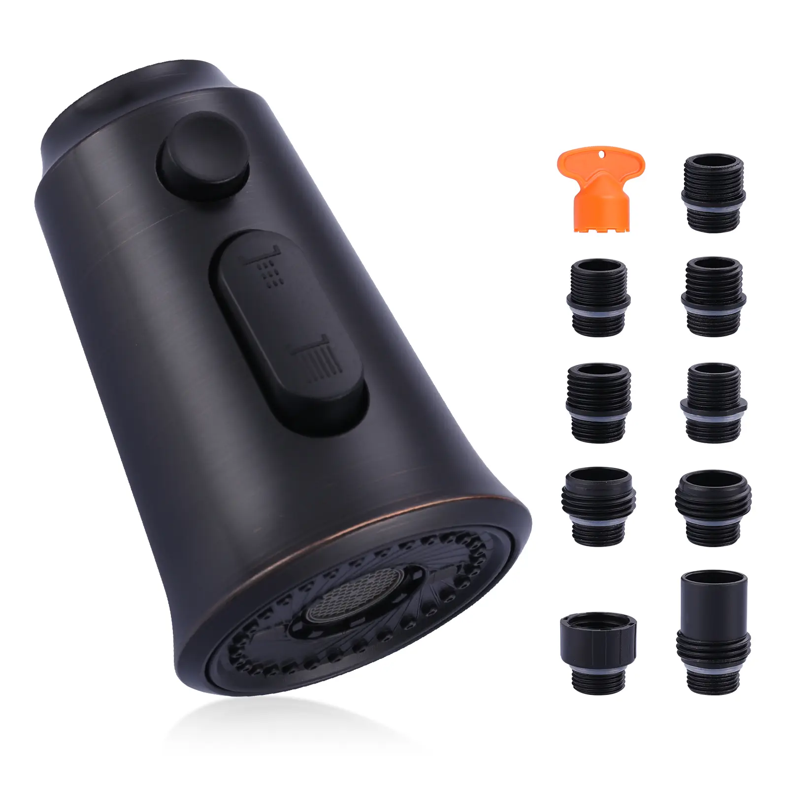 WOWOW Oil Rubbed Bronze Kitchen Faucet Head Replacement - 3-Function Sprayer with Sweep, Steam, 9 Adapters, Engineering-Grade ABS Build, Thicker Switch Buttons, Tap Aerator, Easy Installation, 2-Year After-Sales Service, 30-Day Free Refund