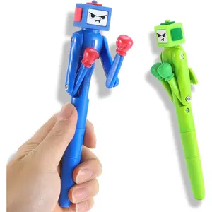 2 count Boxing Robot Pens, Novelty Funny Pen with Crisp Button Sound and Punching Arm, Cool Punching Pen  for Christmas Birthday School Office Smooth Writing, Blue/Green Colors