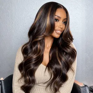 UNice Byebye Slip Black with Caramel Highlights Body Wave Wigs with Drawstring Glueless 7x5 Closure Human Hair Wigs Natural Hairline