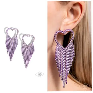 Sumptuous Sweethearts Earrings - Purple Heart-Shaped Design with Sparkling Detail, Elegant Style for Everyday Wear