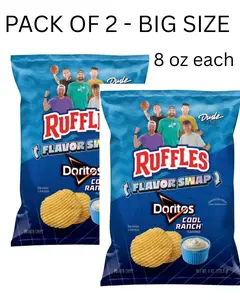 Pack of 2 (8 oz each) - Big Size - Ruffles Potato Chips, Doritos Cool Ranch Flavor Snack Chips, potatos, Crispy Crunchy Crunchy
