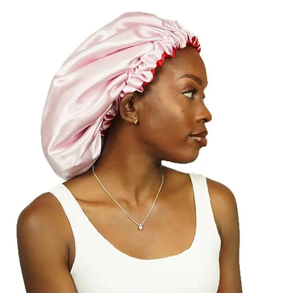 Cupid Satin Reversible Bonnet - Pink & Red Elastic Heatless Haircare Bonnet for Chic Versatile Use