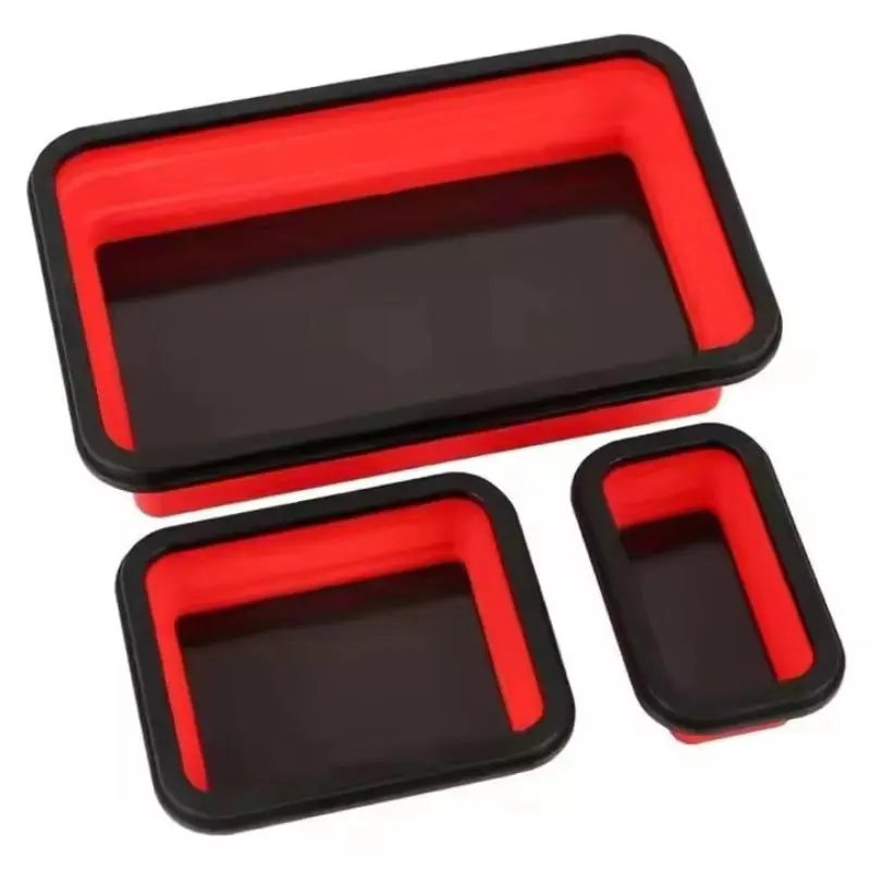 3 Piece Set Magnetic Folding Tray, Rectangular Silicone Tool Storage with Strong Magnet, Versatile Parts Organizer for Automotive Repair