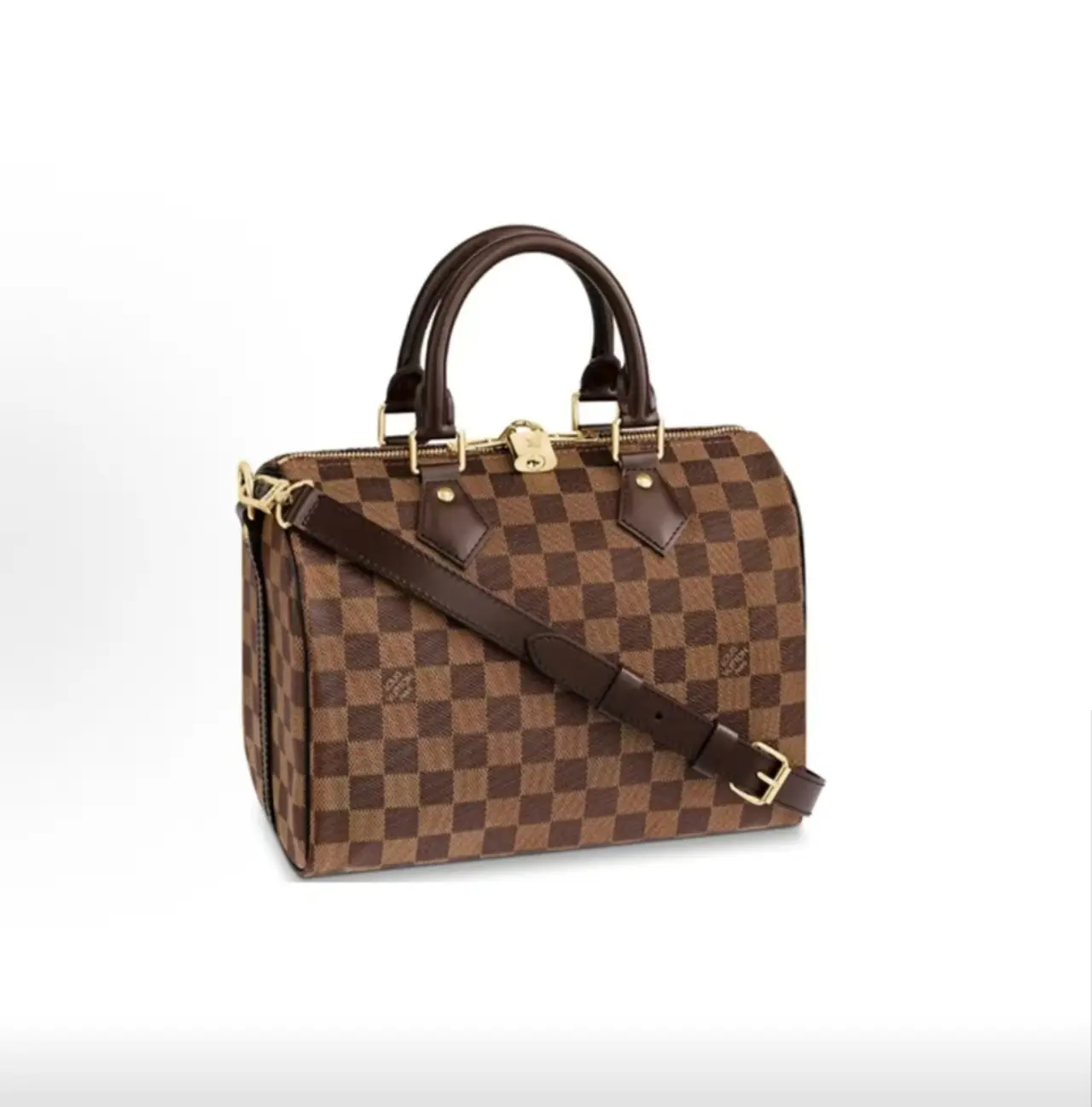 Pre-owned Louis Vuitton Speedy 25 Bandouliere Damier Ebene Canvas Brown Leather Shoulder Crossbody Handbag Women